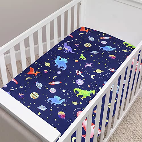 Gfu Baby Crib Sheet For Boy, Super Soft Fitted Crib Sheet For Standard Crib And Toddler Mattresses, 52×28 Inch (Dinosaur&Space) #TOP6