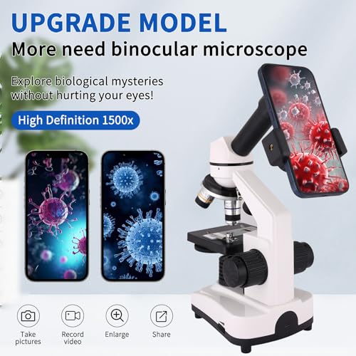 Herwicm Microscópio para adultos Microscópio composto de 40 x 2000 x, iluminação LED dupla para esco