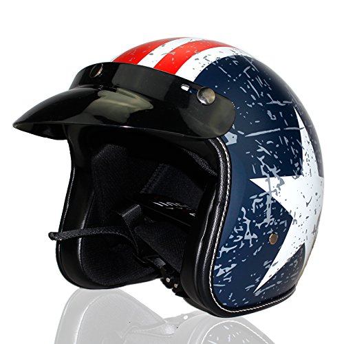 Woljay 3/4 Jet Open Casque, Casque de moto Scooter Bleu + Blanc Graphique Star (L)