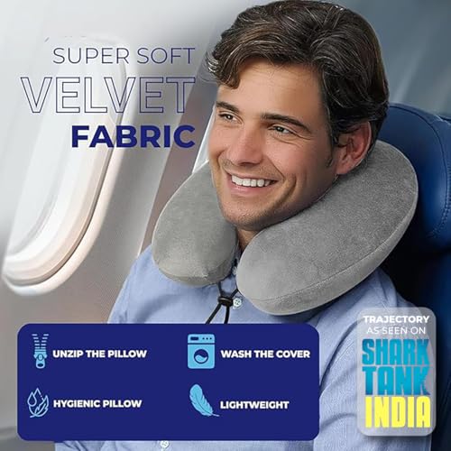 Image of Trajectory Travel Neck Pillow Rest Cushion for Travel and Sleeping in Plane Flight Car Train Airplane for Sleeping for Orthopedic Cervical Pain for Men & Women Grey