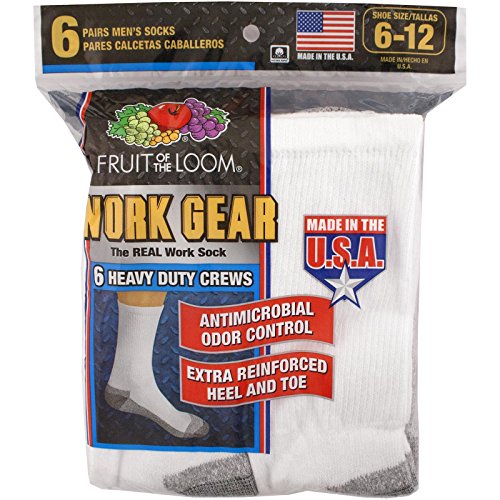 Fruit of the Loom Men's 6-Pair Work Gear Heavy Duty Crew Socks - White 6-122