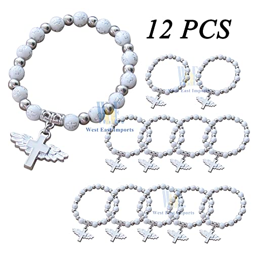 Angel Wing Cross Bracelet Favor (12 Pcs) For Boy And Girl - Baptism Favor / Christening Favor / Bautizo Recuerdos Silver Color/ Church Event #TOP1
