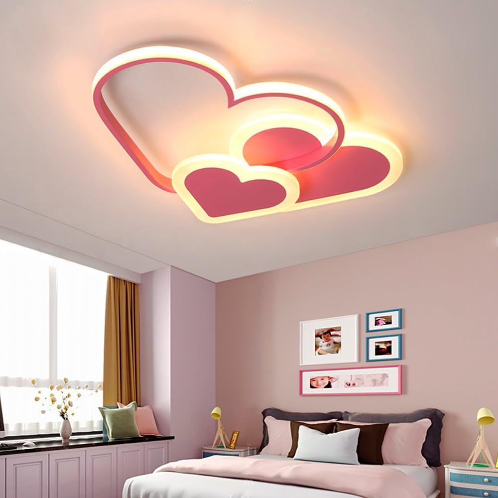 Kids Lamp Ceiling Light LED Love Heart Pink Chandeliers Acrylic Decorative Suspension Dimmable With Remote Control Kids Room Bedroom Modern Boy Girl Dining Room Living Room Cartoon Hanging Lamp