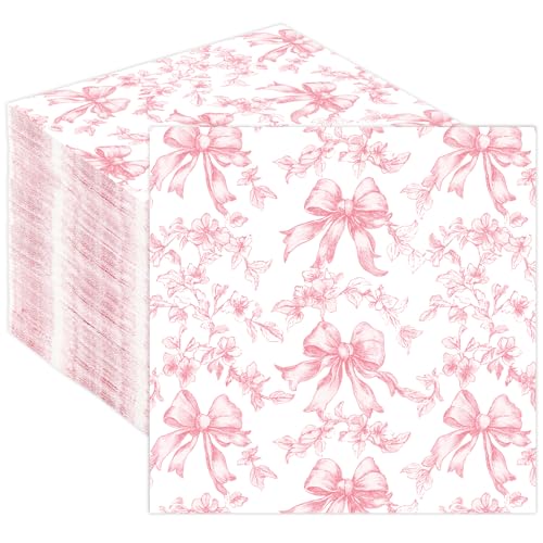 Quera Pink Bow Napkins Cocktail Floral Coquette Party Favor for Baby Shower