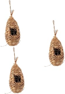 Happyyami 3 pcs Woven Bird Nest gourd bird house outdoor decor outdoor bird cage Grass Woven Birdhouse birdhouses for outdoors garden bird shelter Hibiscus Bird Nest Pendant Straw Bird Nest