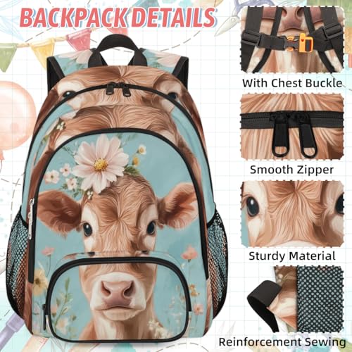 TropicalLife Cow Backpack with Lunch Box Set, Back Pack and Lunch Bag Cow Waterproof Casual Daypack Bag for Work Travel2