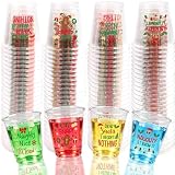 WorldBazaar Christmas Shot Glasses 100 PCS Plastic 1.5oz Funny Holiday Cups