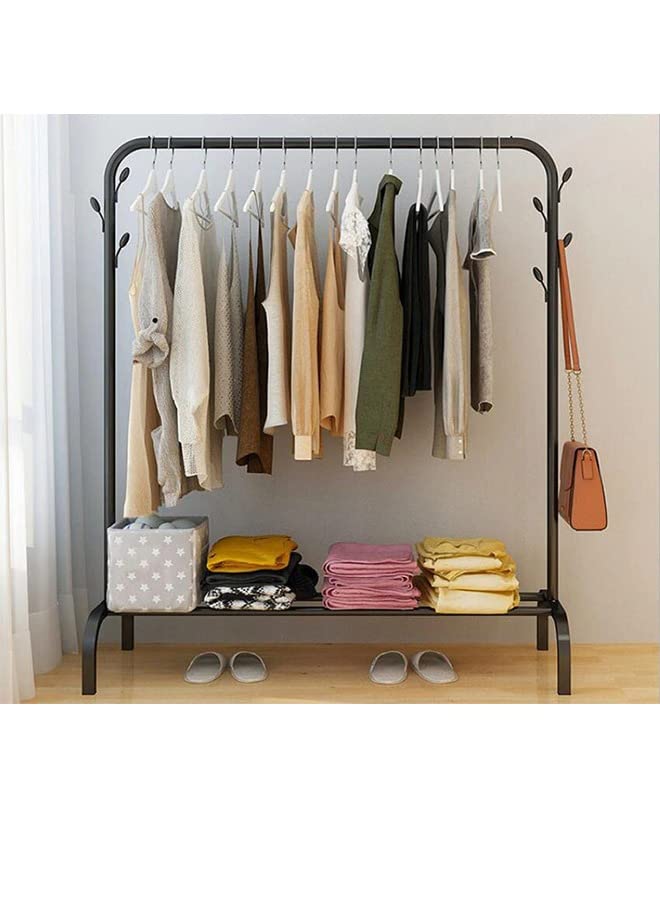 Clothing Garment Rack with Shelves, Metal Cloth Hanger Rack Stand Clothes Drying Rack for Hanging Clothes, Shirt Towel Rack and Lower Storage Shelf for Boxes Shoes Boots.