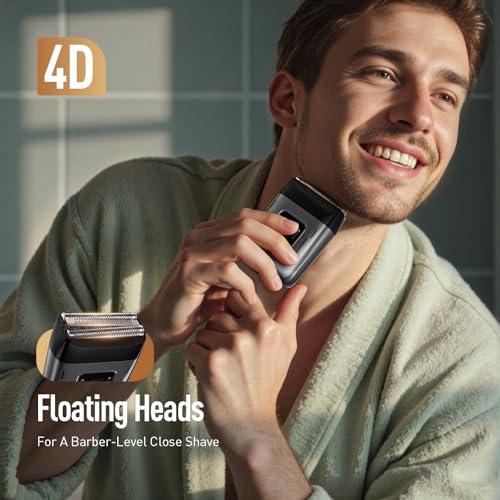Image of Electric Foil Shavers for Men: High-Speed 6000RPM Dual Heads (Foil + Trimmer) - USB-C Rechargeable & IPX7 Waterproof - LED Display, Travel-Friendly Cordless Shaver