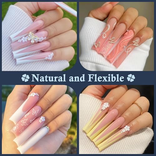 Image of 504PCS No C Curve Nail Tips Square XXL Extra Long Tapered Square Nail Tips for Acrylic Nails Professional 12 Sizes Half Cover Straight Clear Fake Nails for Nail Extensions Salons DIY at Home