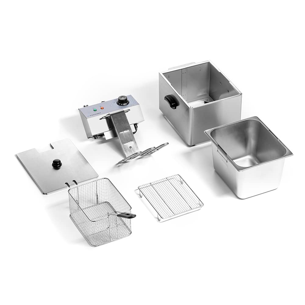 Freidora de Acero Inoxidable | Capacidad 8 litros | Nivel de Calor Ajustable | Freidora Eléctrica Combinada | para Pubs, Bares, Restaurantes | Freidora de Mesa