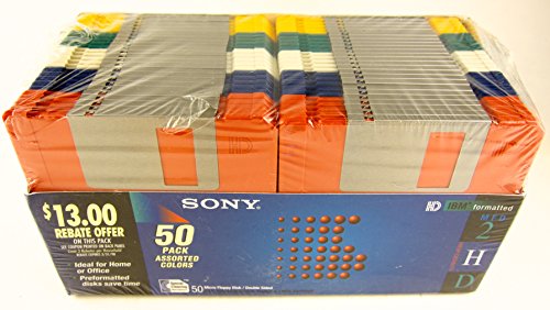 50 Pack Sony Floppy Disk Diskettes 3.5" Mfd-2Hd Assorted Colors Ibm Formatted #TOP14