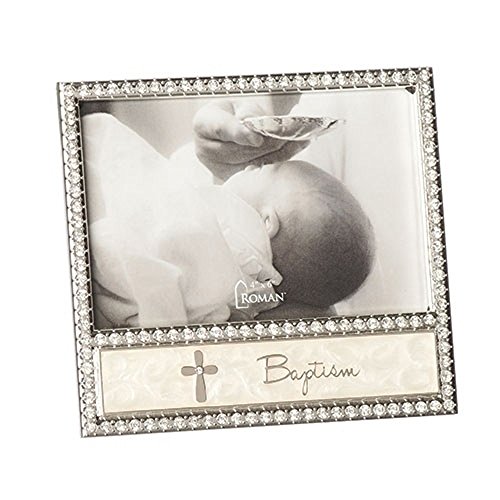 Baptism Round Cross Jewel Tone Accent Border 6.5 X 6 Zinc Alloy Photo Frame #TOP18