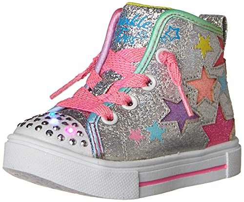 Skechers Kids Girls Twinkle Sparks-Star Glitz Sneaker, Silver/Multi, 9 Toddler