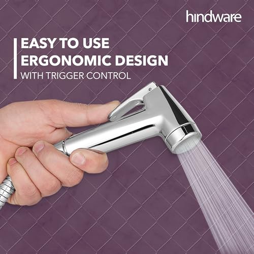 Image of Hindware F160110CP Brisk Health Faucet | Made of ABS | 1.25 Metre Long Stainless Steel Flexible Tube and ABS Wall Hook - Jet Spray for Bathroom | Chrome Plated | 1-Year Brand Warranty