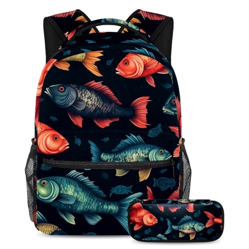Sac à dos poissons colorés 44 grand sac 2 pièces pour les cours et les sorties
