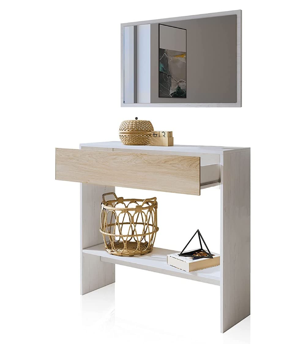 Home Heavenly® - Recibidor con Espejo Darcy, Mueble de Entrada con cajón y Estante. 91,5x85x37,9 cm. (Andersen - Puccini)