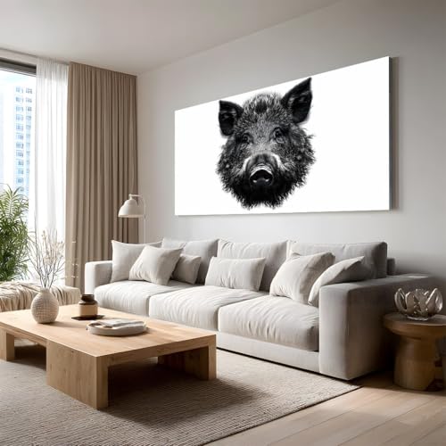 Generico Cinghiale Animale Quadri Sopra Divano Nero e Bianco Ritratto Quadro Moderno Soggiorno Grande Realistico Testa Stampe Da Parete Su Tela Per Salotto E Ufficio, Decorazioni Murali 80x160 cm