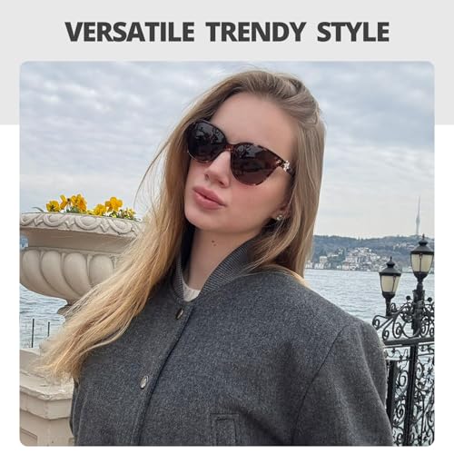 LVIOE Cat Eye Polarized Sunglasses for Women Trendy Classic Retro Shades with UV400 Protection for Driving Fishing LS12052