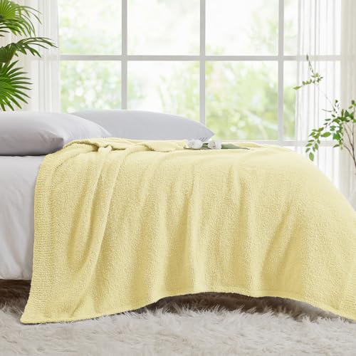Image of CYMULA Knit Throw Blanket for Couch Yellow - Super Soft Lightweight Plush Fuzzy Fluffy Cozy Blankets and Throws for Sofa Bed, 60 x 80 inches