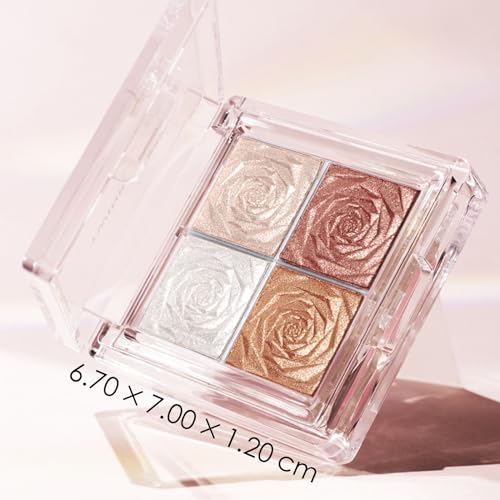 Highlighter Blusher Bronzer Contour 3-In-1 Makeup Palette, 4 Shades Shimmer Silver Gold Pink Face Highlighter Highly Pigmented Blendable Eyeshadow Eye Glitter Face Make-Up Palette for All Skin Tones - Image 6