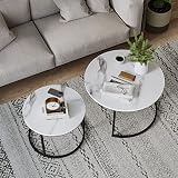 Semiocthome Round Nesting Coffee Table, 31.5" White Modern Accent Wood Coffee Tables Set of 2, Faux