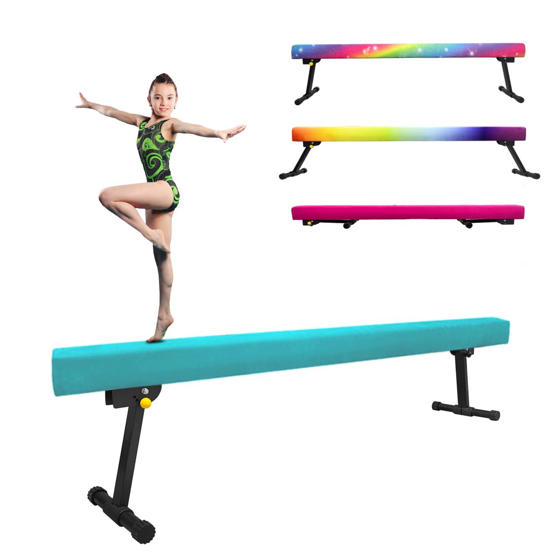 6ft Ultrasimple Adjustable&Foldable Balance Beam,High-Low Floor Beam Suede Gymnastics Equipment,No Tool Require, Gymnastics Beam for Training&Professional HomeTraining (Light Teal)