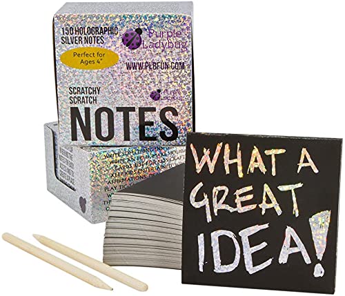 Purple Ladybug Holographic Scratch Off Art Mini Notes Set: 150 Scratch Papers + 2 Wooden Stylus - Great Gift Idea for Kids & Teens, for Fun Arts & Crafts Activities, or for Travel, Office, & School