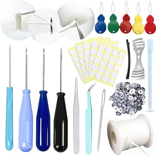 Image of 22 PCS Candle Wick Punching Tool Large-Eye Candle Needle Wick Sitting Tool with Hook & Eye Candle Making Kits to Insert Wick in Candle Mold Colored Threader for Candle Wick