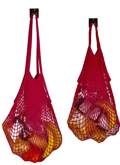 Modo Reusable (2 Pack) String Cotton Net Shopping Bags 1 Short & 1 Long Handle Bag Multipurpose Toys Storage (Bright Pink) - Image 3
