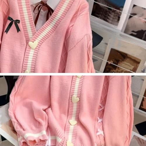 Image of Chevara Women's Cute Sweet Cardigan Sweater Kawaii School Uniform Button Long Sleeve V-Neck Knitted Outerwear