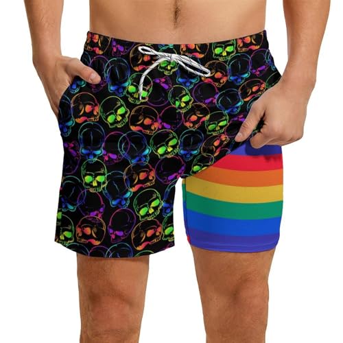Men Swim Trunk with Compression Liner 5 Inch Inseam Swimwear Bathing Suit Quick Dry 2 in 1 Board Short