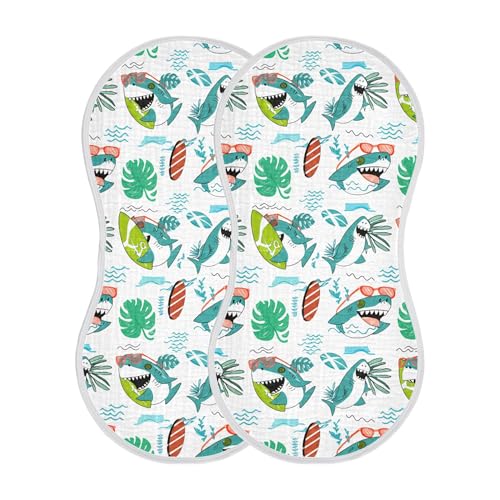xigua Playful Sharks Muslin Baby Burp Cloths Set of 1, Super Soft & Absorbent Burping Rags, Cotton Burp Clothes Shower Gift for Newborn, Baby Girls and Boys2