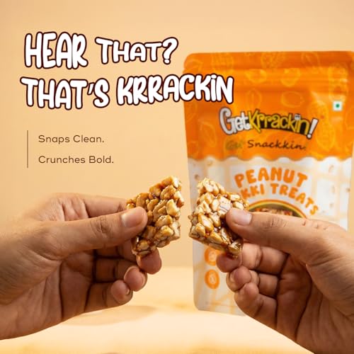 Image of GetKrrackin! Peanut Chikki Bites - 200g Each | Crushed Peanut Gajak Treats with Jaggery | No Added Colors or Preservatives | Crunchy Gazak | Gud Patti | Kadalai Mittai | Indian Sweets & Snacks