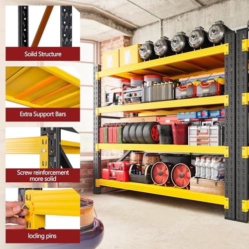 Image of RAVIGIN 3000LBS Storage Shelves, 48 inch W Garage Shelving Heavy Duty Metal Adjustable Garage Shelves, Shelving Units Industrial Shelving for Warehouse, 48 inch W x 23.7 inch D x 70 inch H,Yellow