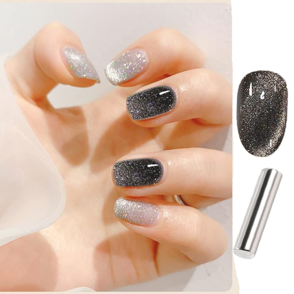 Amazon.com : Black Magnetic Gel Nail Polish Reflective Diamond Cat Eye Gel  Polish Glitter Cateye UV Gel Soak Off Nail Polish Art Manicure kit with  Magnet (E-12) : Beauty & Personal Care
