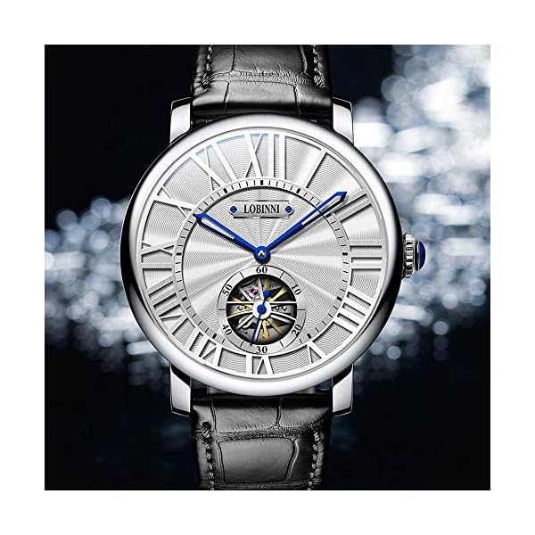 LOBINNI メンズ ステンレススチール ドレス メカニカル 自動巻き カレンダー ラグジュアリー アナログ時計 ビジネス (シルバー・ホワイト-L) 並行輸入品