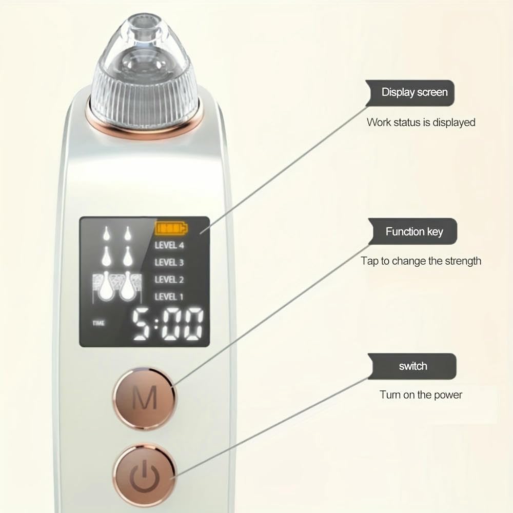 NYSDM Aspiratore Elettrico Ricaricabile per Punti Neri, aspiratore per pori, estrattore di brufoli, estrattore di comedoni, Potente aspirazione, Display LCD