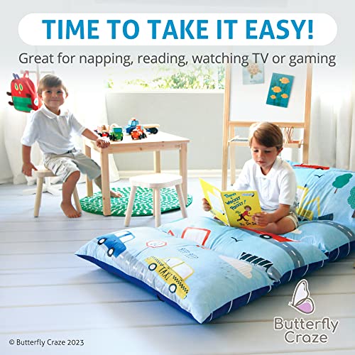Butterfly Craze Floor Pillow Bed Lounger Cover, Cozy & Stylish Seating Solution For Kids & Adults, Recliner Floor Cushion For Ultimate Comfort, Toddler Nap Mat, Cover Only, Transportation, King #TOP5