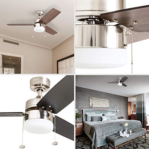 Prominence Home Reston, 42 Inch Modern Farmhouse LED Ceiling Fan with Light, Pull Chain, Dual Mounting Options, Dual Finish Blades, Reversible Motor - 51014-01 (Brushed Nickel) - Image 2