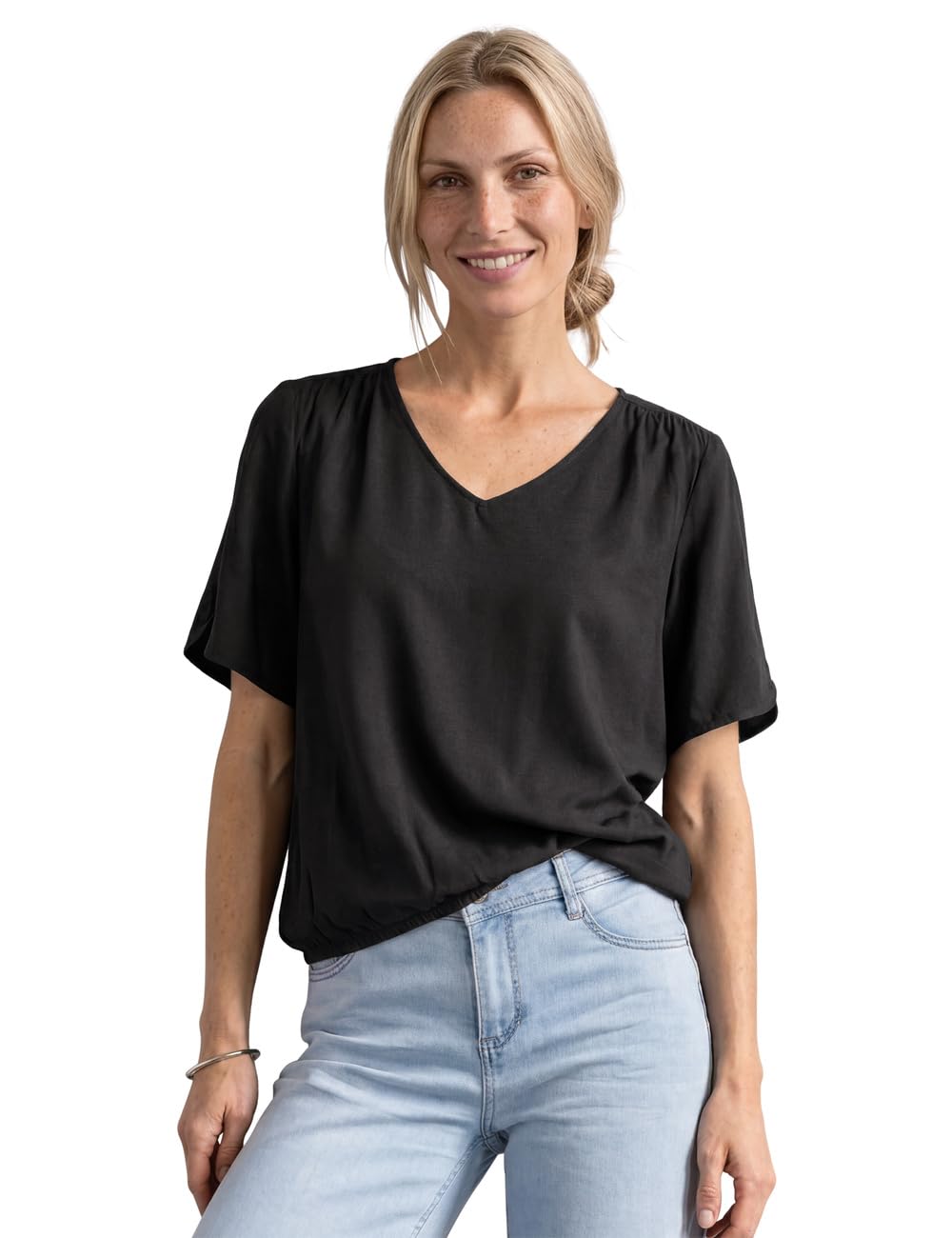Street One Short Sleeve Blouse Shirt with V-Neck Black 46