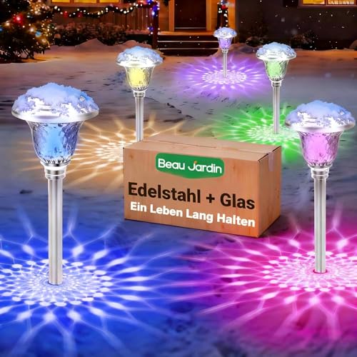 BEAU JARDIN 4er Set Solarlampen Gartenbeleuchtung [Energieklasse A+] –...