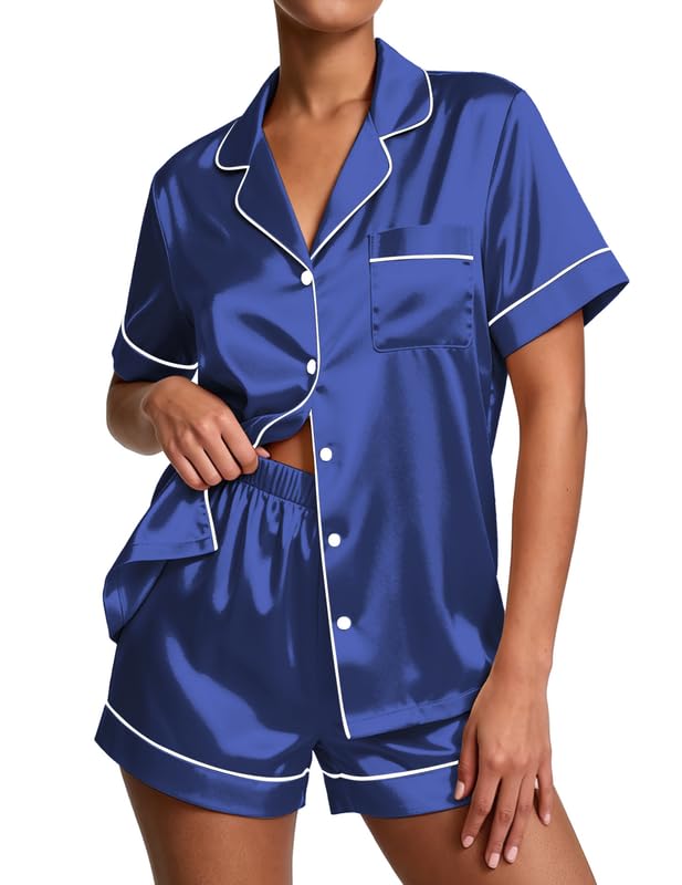 Ekouaer Satin Pajamas for Women Christmas Pjs Set Two Piece Loungewear Button Down Sleepwear Silk...