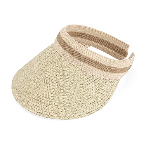 MK MATT KEELY Womens Visor Summer Lady Sun Hat Wide Brim Straw Cap Beige