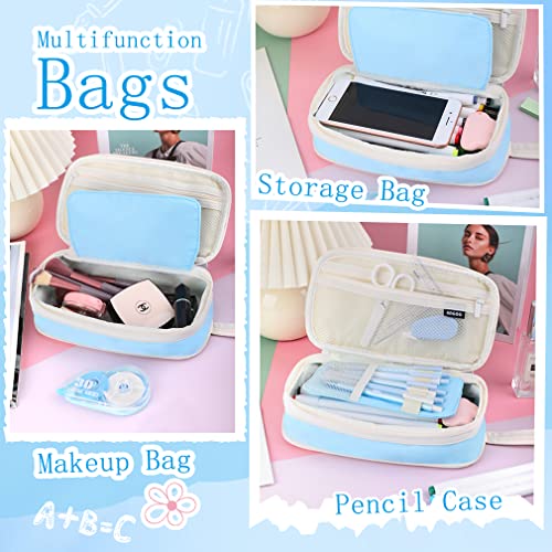 Image of iSuperb Large Capacity Pencil Case Light Blue Pencil Pouch Portable Pen Bag with 2 Compartments Pen Organizer Gifts for School Teen Boys Girls Men Women