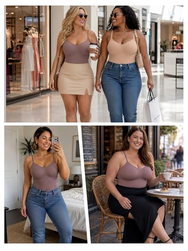 Image of SHAPERX Shapewear for Women Tummy Control Bodysuit Mid Thigh Body Shaper Shorts for a Lifted Look
