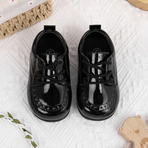 Image of Toddler Baby Girl Boy Classic Oxford Dress Shoes PU Leather Loafers Brogue Non-Slip Rubber Sole Wedding Party First Walking Shoes