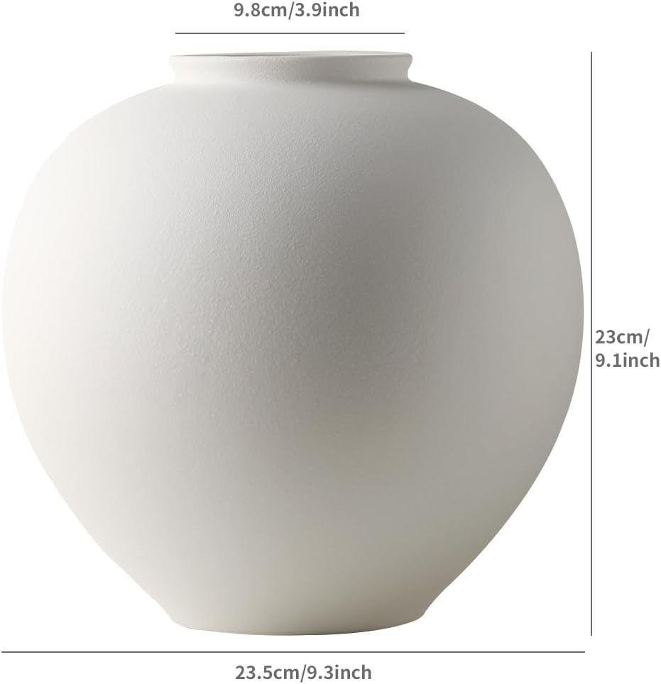 Extra Large White Ceramic Flower vase, Decorative Jar Oversize Modern Centerpiece Table Decorations,Round Shape Rustic Ceramic vases for Home Decor Dining Room (White, 9.4 * 9.4 * 9.1inch) - Image 2