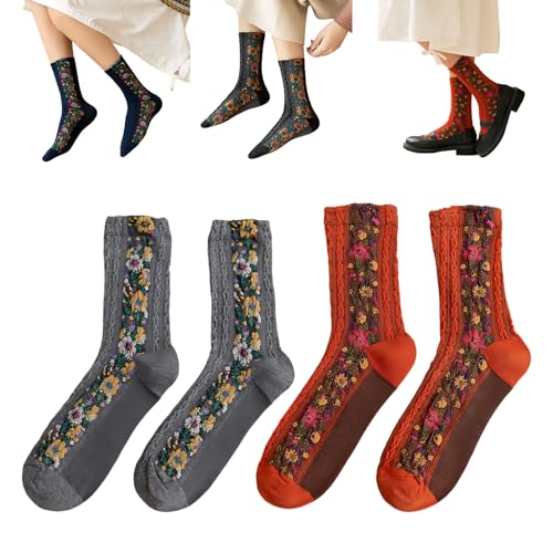 Saturatione Floral Socks, Saturatione Embroidered Floral Socks 5 Pairs, Comfortable Embroidered Florals Crew Sock - Main Image