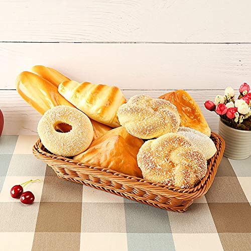Miniatura 3 de ANRUIDE Cesta de pan de mimbre de polietileno de 16 pulgadas, cesta larga tejida de mesa para alimentos, frutas y verduras, servicio de restaurante,